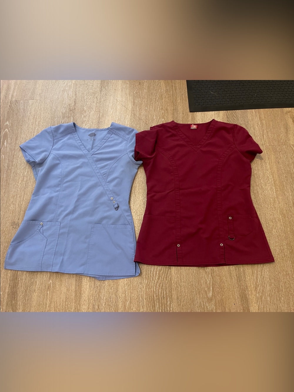 Dickies Women's Short Sleeve Scrub Tops in Burgundy and Light Blue